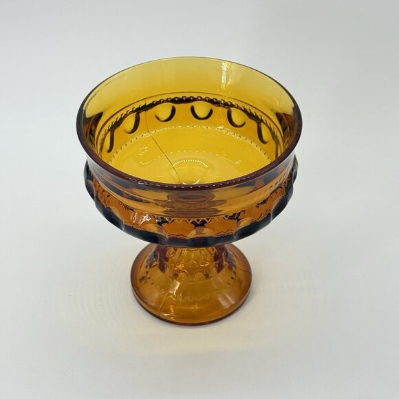 Vintage Amber Indiana Glass Thumbprint Carnival Crown Compote Candy Dish - Picture 4 of 10